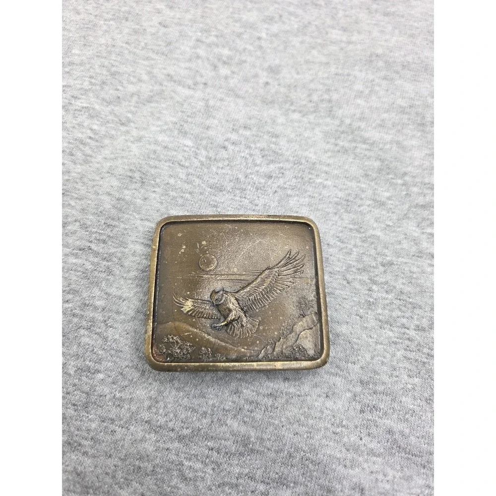 Vintage 1977 Solid Brass Great Horned Owl Moon Belt Buckle Indiana Metal Craft
